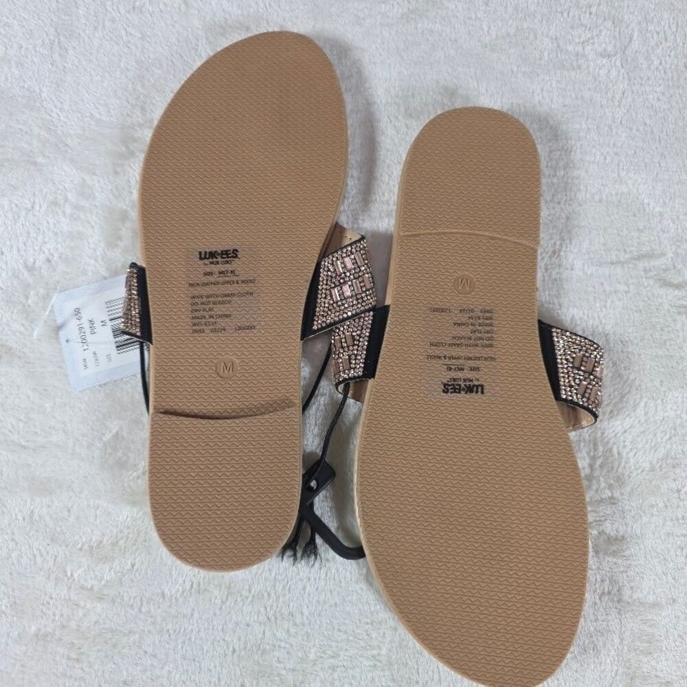 Muk Luks Luk*ees Pink Rose Gold Beaded Thong Sandal M 7/8 Beach Cruise Vacay NWT - Picture 5 of 6